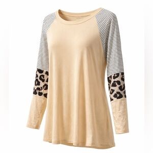 Stylish Beige and Animal Print Women's Top